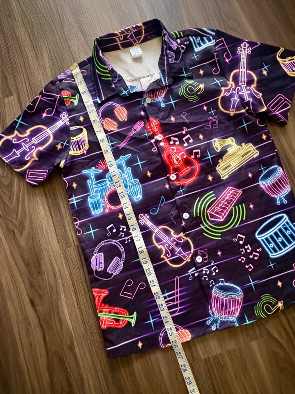 Neon Musical Instruments Button Down Party Short - Picture 7 of 10
